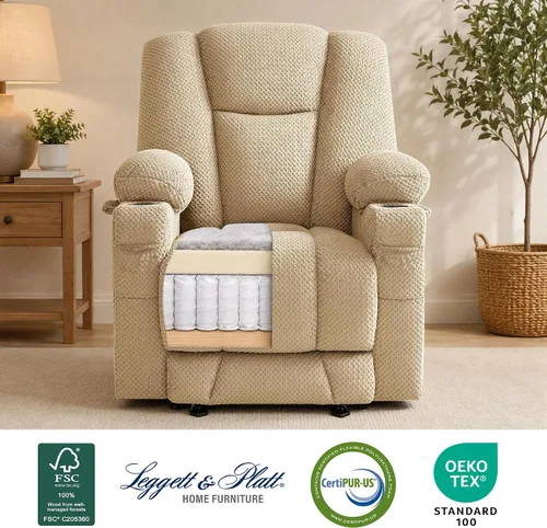 Vista 6 de MCombo Zero Gravity Silla Reclinable Eléctrica con Masaje de Calor y Vibración, Silla Reclinable con Puertos USB y Tipo C, Portavasos para Sala
