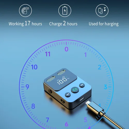 Vista 7 de Receptor transmisor Bluetooth 5.3 2 en 1 0.138 in Audio funciona con TV Airplane Wireless Bluetooth Aux adaptador para coche con micrófono se