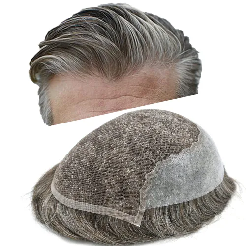 Vista 30 de Toupee para hombres, sistemas de reemplazo de cabello francés, encaje frontal, nudos blanqueados, línea capilar natural, encaje con piezas
