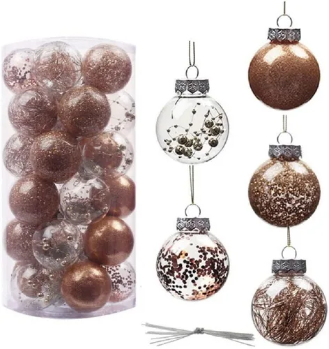 Vista 13 de 30 adornos de bolas de Navidad inastillables de plástico transparente, adornos de bolas de Navidad decorativas, juego de bolas de Navidad