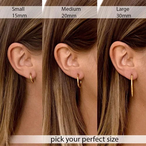 Vista 4 de Altitude Boutique Aretes de aro pequeños de oro de 18 quilates para mujer, aretes de tubo fino chapados en oro, ligeros, hipoalergénicos, gruesos