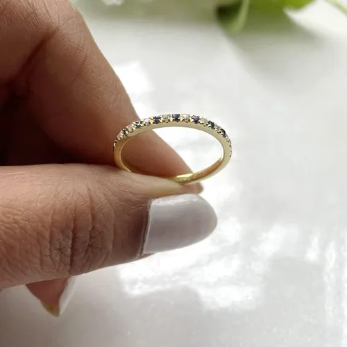 Vista 7 de Blue Sapphire & White Diamond Half Eternity Wedding Band For Women, 14k Gold Finish Sapphire Wedding Band, Ladies Alternate Diamond Ring