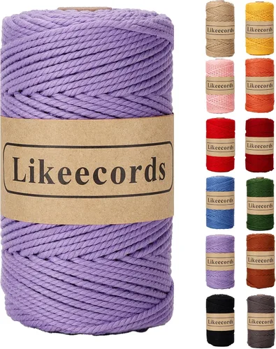 Vista 21 de Likeecords Cordón de algodón para macramé de 3mm x 100 metros, hilo torcido de 3 hebras, cuerda de macramé, hilo de algodón para macramé, cuerda