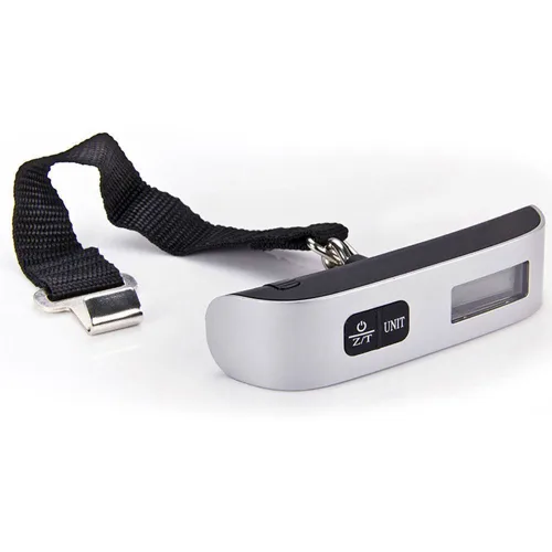 Vista 8 de Báscula digital para equipaje 110 libras pintura de goma con sensor de temperatura y función de tara plata batería incluida