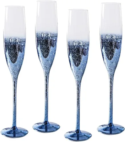 Vista 13 de Juego de 2 copas de vino de cristal azul, copas de cielo estrellado para boda y champán (2, flauta de champán, cielo estrellado azul)