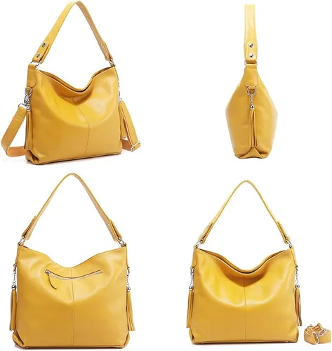 Vista 39 de Moda suave cuero genuino borla mujer bolso señoras hombro mensajero hobo bolso
