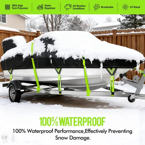 Vista 7 de Funda impermeable 1200D para lancha con cubierta de motor, lona marina con tinte solucionable, cubierta de lancha remolcable de 14 a 16 pies para 14