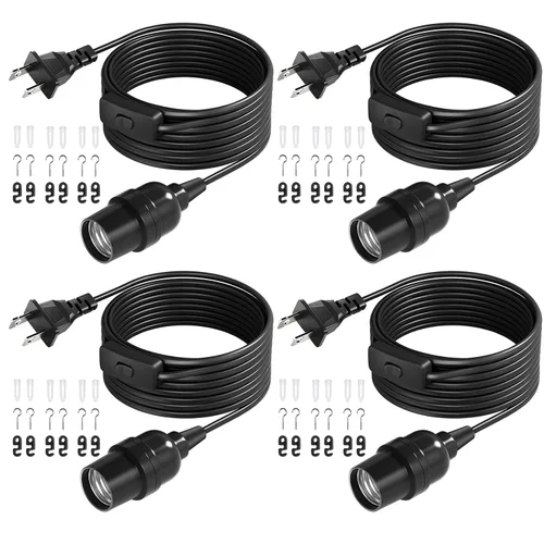 Vista 14 de DiCUNO Cable de extensión de linterna colgante E26, lámpara de control de interruptor de cable en línea para enchufar y apagar, 6.6 pies, negro