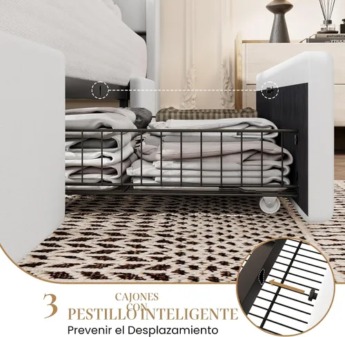 Vista 6 de SHA CERLIN Base de cama Queen con 3 cajones, puertos de carga USB y Type-C, cama de plataforma tapizada de terciopelo con cabecera de almacenamiento