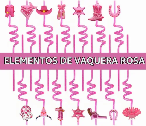 Vista 4 de Lumsburry 14 piezas de recuerdos de fiesta de vaquera, popotes rosados