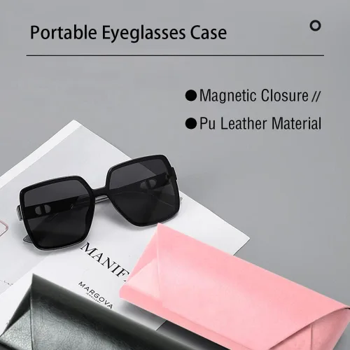 Vista 4 de 2PCS Leather Glasses Case, PU Portable Eyeglass Case, Sunglasses Case Protector
