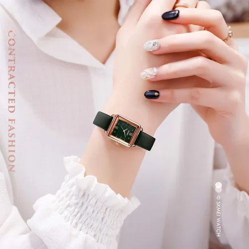 Vista 5 de SKMEI - Reloj de pulsera para mujer, de piel, rectangular, elegante, para mujer, Classic, Verde-D