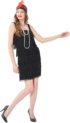 Vista 3 de Wizland Vestido Flapper de los años 20, vestido de fiesta de cóctel, vestido de gran Gatsby de los años 20