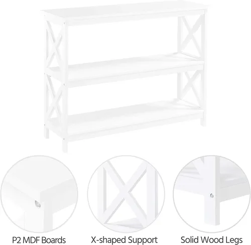 Vista 8 de Yaheetech Mesa auxiliar auxiliar de sofá con estante de almacenamiento de 3 niveles para sala de estar, espacio estrecho, color blanco