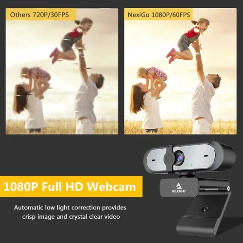 Vista 2 de NexiGo Cámara web N660P 1080P 60FPS con control de software, micrófono dual y cubierta, enfoque automático, cámara web de computadora USB HD