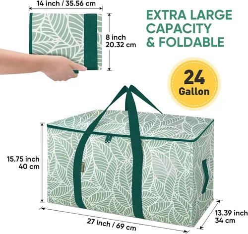 Vista 2 de BALEINE Paquete de 2 bolsas de mudanza de gran tamaño con asas reforzadas, bolsa de almacenamiento resistente para ropa, suministros de mudanza