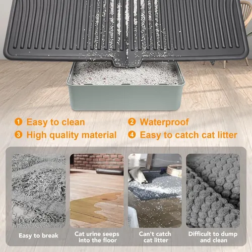 Vista 3 de UPSKY Tapete de arena para gatos, tapete grande para atrapar arena para gatitos, suave para patas de gatito, tapete para caja de arena mantiene