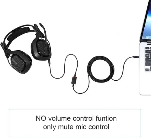 Vista 6 de Cable de audio de repuesto de 6.6 ft compatible con auriculares Astro A40 A40TR, cable de silencio en línea y sin cable de control de volumen
