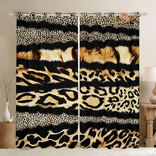 Vista 38 de Feelyou Purple Leopard Print Blackout Curtains Black Wild Safari Darkening Drapes for Bedroom Living Room Decor Cheetah Fur Wildlife Thermal