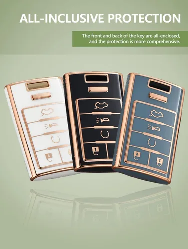 Vista 3 de ontto Funda para llave de automóvil de 5 botones para Cadillac 2008-2014, funda de TPU para llave de automóvil, protección completa, suave