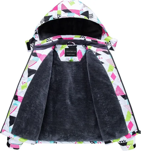 Vista 3 de CREATMO US Chaqueta de esquí impermeable para niña, abrigo de invierno cálido para nieve, resistente al viento, chaqueta de lluvia para snowboard