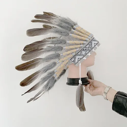 Vista 3 de Yinuoday Diadema de nativos americanos, tocado de plumas indias, accesorios para fotos, accesorios para la cabeza para niños y adultos, decoración