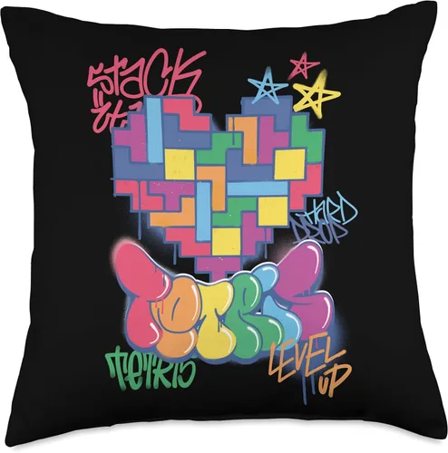 Vista 4 de Tetris Graffiti - Almohada de corazón (16 x 16 pulgadas), multicolor