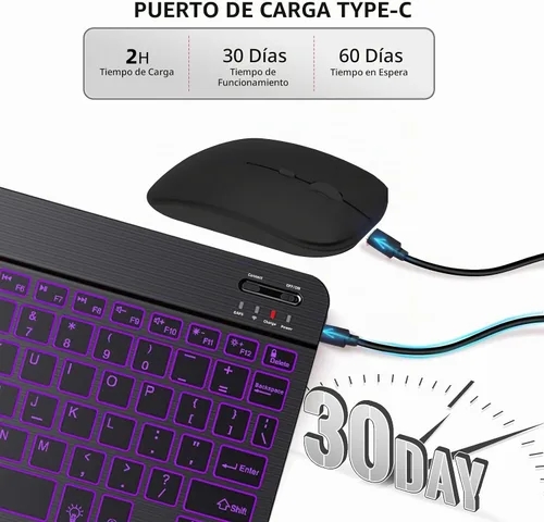 Vista 6 de Funda de teclado para Samsung Galaxy Tab A8 10.5 pulgadas - 7 colores retroiluminados cubierta de teclado y mouse (negro)