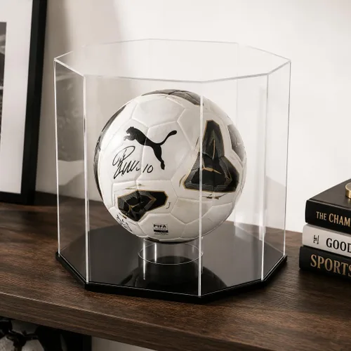 Vista 4 de OnDisplay Deluxe Octagon - Vitrina de baloncesto y balón de fútbol con protección UV, base negra