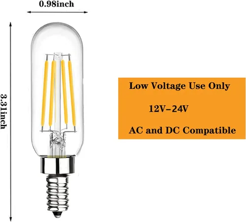 Vista 3 de SHUWDKAR Bombillas LED de candelabro de 12 voltios, base E12, 4 W, blanco cálido, 2700 K, 40 W, incandescente de repuesto de bajo voltaje, bombilla