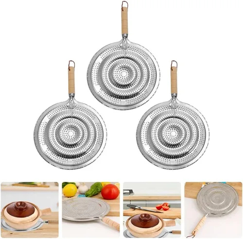 Vista 9 de DOITOOL Difusor de calor de cocina de hierro fundido con mango de madera, placa difusora de inducción, bandeja de descongelación rápida, adaptador