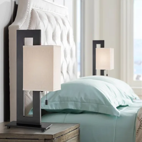 Vista 11 de 360 Lighting Lámpara de Mesa de Acento Moderna de 20.5" de Alto Color Bronce Marrón Espresso Rico Base de Metal Rectangular Abierta Pantalla de Caja