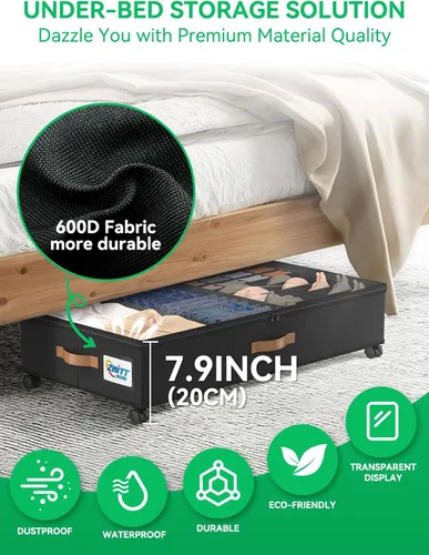Vista 2 de Paquete de 2 contenedores de almacenamiento debajo de la cama con ruedas, contenedores de almacenamiento de zapatos de 58 L XXL debajo de la cama