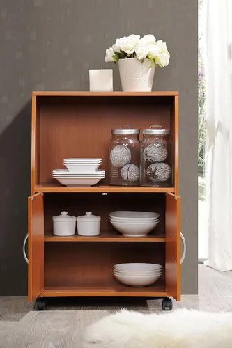Vista 4 de Hodedah Mini carrito de microondas con dos puertas y estante para almacenamiento, cereza