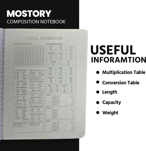 Vista 6 de MOSTORY Paquete de 5 cuadernos de composición – 200 páginas con rayas anchas (100 hojas), tamaño 7.5 x 9.75 pulgadas, suministros escolares a