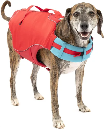 Vista 9 de Kurgo Surf n' Turf Life Jacket, Chili Red, Small Life Vest for Active Water Dogs, 2 Control Handles, 3 Adjustment Points, Reflective Trim, Leash