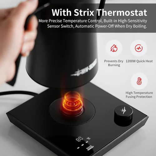 Vista 11 de MHW-3BOMBER Hervidor eléctrico de cuello de cisne, tetera de control de temperatura de ± 1 ℉ con pantalla LED y flujo vertical de 90°, sin BPA