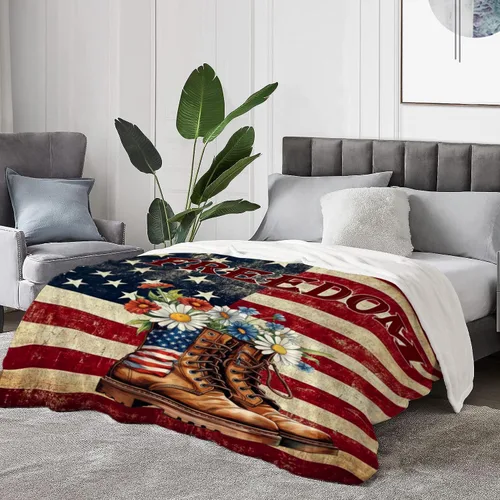 Vista 10 de YeeJu Manta de bandera estadounidense para bebé, patriótica para el 4 de julio, Día de los Caídos, 4 de julio, manta de forro polar para niños