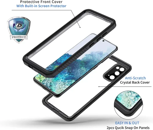 Vista 3 de Lanhiem Funda para Samsung Galaxy S20 (No para Plus o Ultra), IP68 Impermeable a Prueba de Polvo con Protector de Pantalla Integrado, Funda