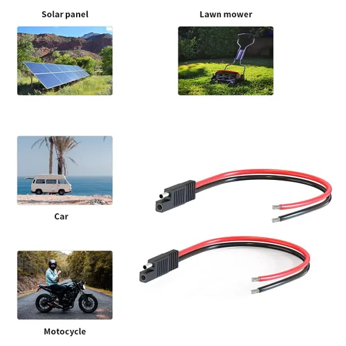 Vista 6 de ELFCULB Cable Conector SAE, 10AWG 1FT 2 Pines Conector Rápido SAE Enchufe de Desconexión para Panel Solar Carro Motocicleta (Paquete de 2)