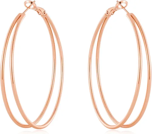 Vista 8 de Pendientes de aro dobles para mujer de moda con poste de plata de Dorado