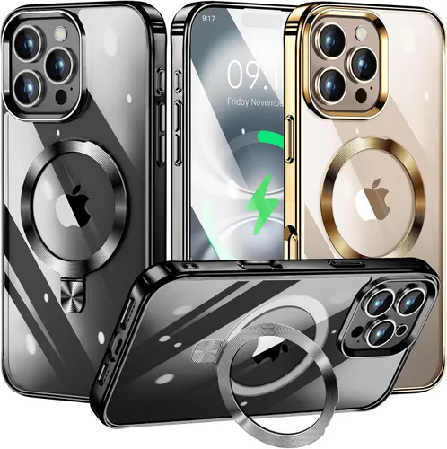 Vista 16 de [Anillo de CD compatible con soporte invisible MagSafe] Funda magnética para iPhone 12 / iPhone 12 Pro, parachoques galvanizado que no se pone