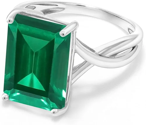 Vista 2 de Gem Stone King Anillo de compromiso de esmeralda simulada de oro blanco de 10 quilates para mujer