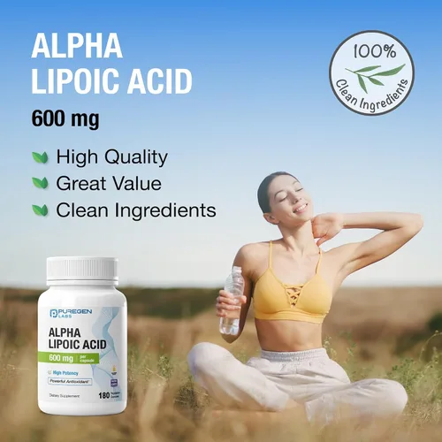 Vista 7 de Puregen Labs Ácido Alfa Lipoico 600mg [Alta Potencia] 180 Porciones - Soporte Antioxidante Sin Aditivos Nocivos Sin OGM, SIN Gluten y Lácteos