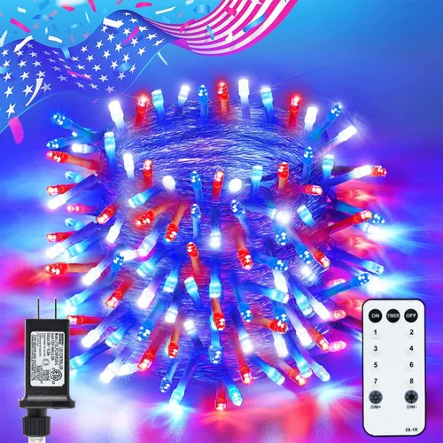Vista 9 de Tira de luces de Halloween moradas y naranjas, 800 LED, 330 pies, 8 modos, temporizador, impermeable, para enchufar, para interiores y exteriores