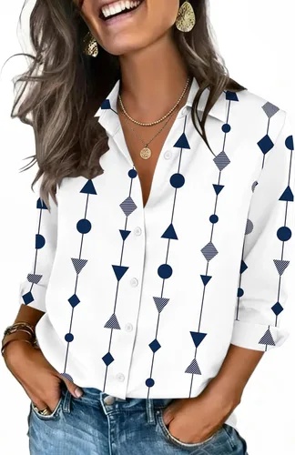 Vista 12 de Zeagoo Camisas con botones para mujer, manga 3/4, cuello en V, blusas con cuello en V, trajes casuales de negocios