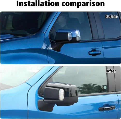 Vista 2 de Voodonala Para Chevy Silverado 2019 + cubierta de espejo lateral compatible con Chevrolet Silverado/GMC Sierra 1500 2019-2022 (negro, ABS, 2 piezas)