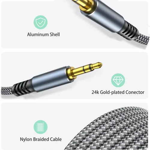 Vista 8 de Cable Auxiliar de 4 pies - Cable de Audio de 3,5 mm de Macho a Macho - Cable Auxiliar Trenzado de Nylon Jack de Estéreo (1/8") para Coche