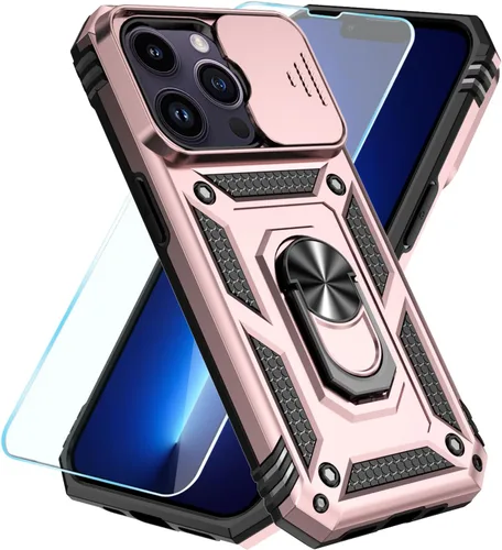 Vista 18 de SunStory Funda compatible con iPhone 12 Pro Max con protector de pantalla HD, cubierta de cámara deslizante y soporte de anillo giratorio
