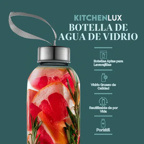 Vista 2 de Kitchen Lux Botellas de agua de vidrio de 24 oz (juego de 4) con mangas